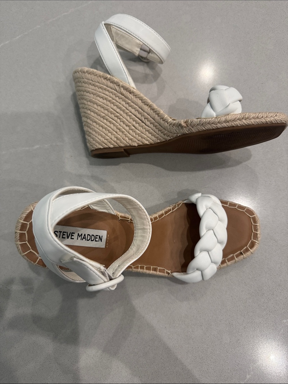 Steve Madden White Braided Espadrille Wedge Sandals